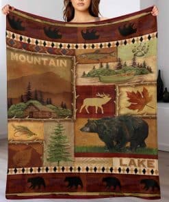 Manta de sofá Oso Ciervo Alce Rústico Lodge, Suave, Cálida,