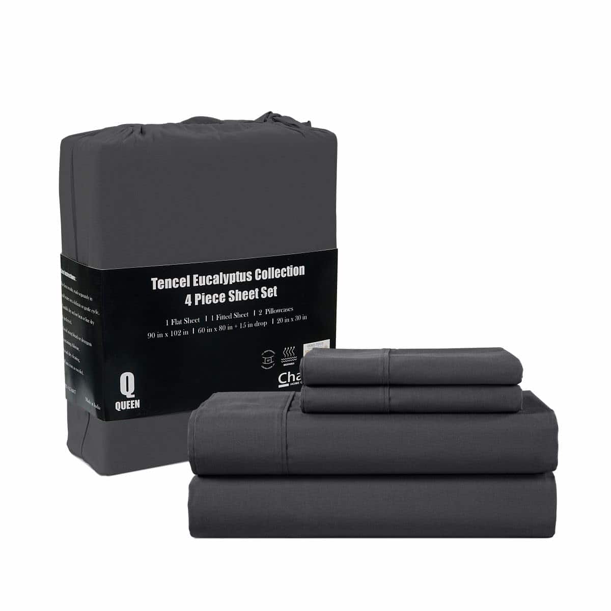 Juego de sábanas 100% Tencel CHATEAU HOME -Gris Oscuro