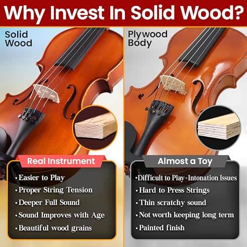Violín de Madera Maciza Pyle, Tapa de Abeto y Lados de Arce - Imagen 3