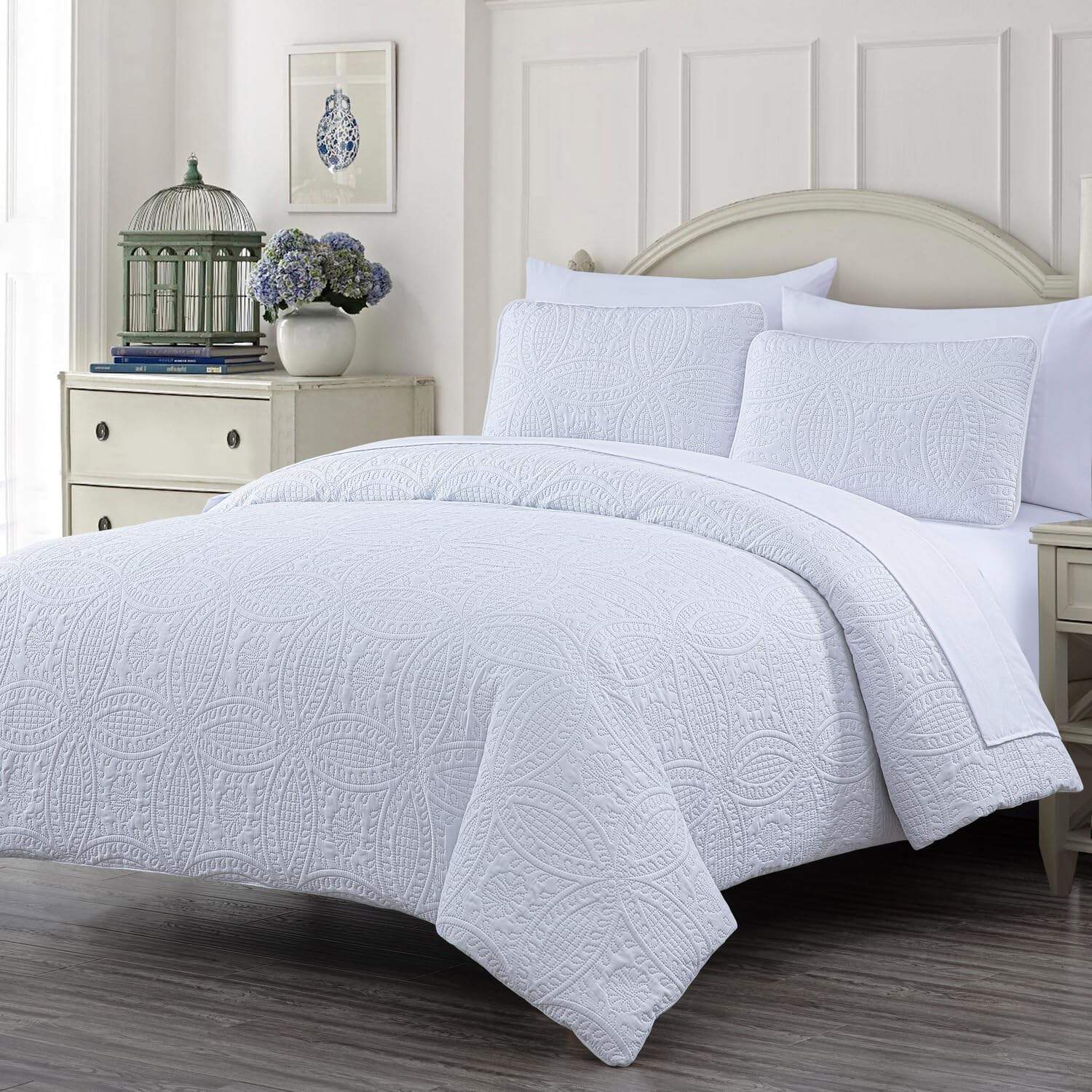 Chezmoi Collection Liam Juego de Cama Blanco Tamaño King - - Imagen 3