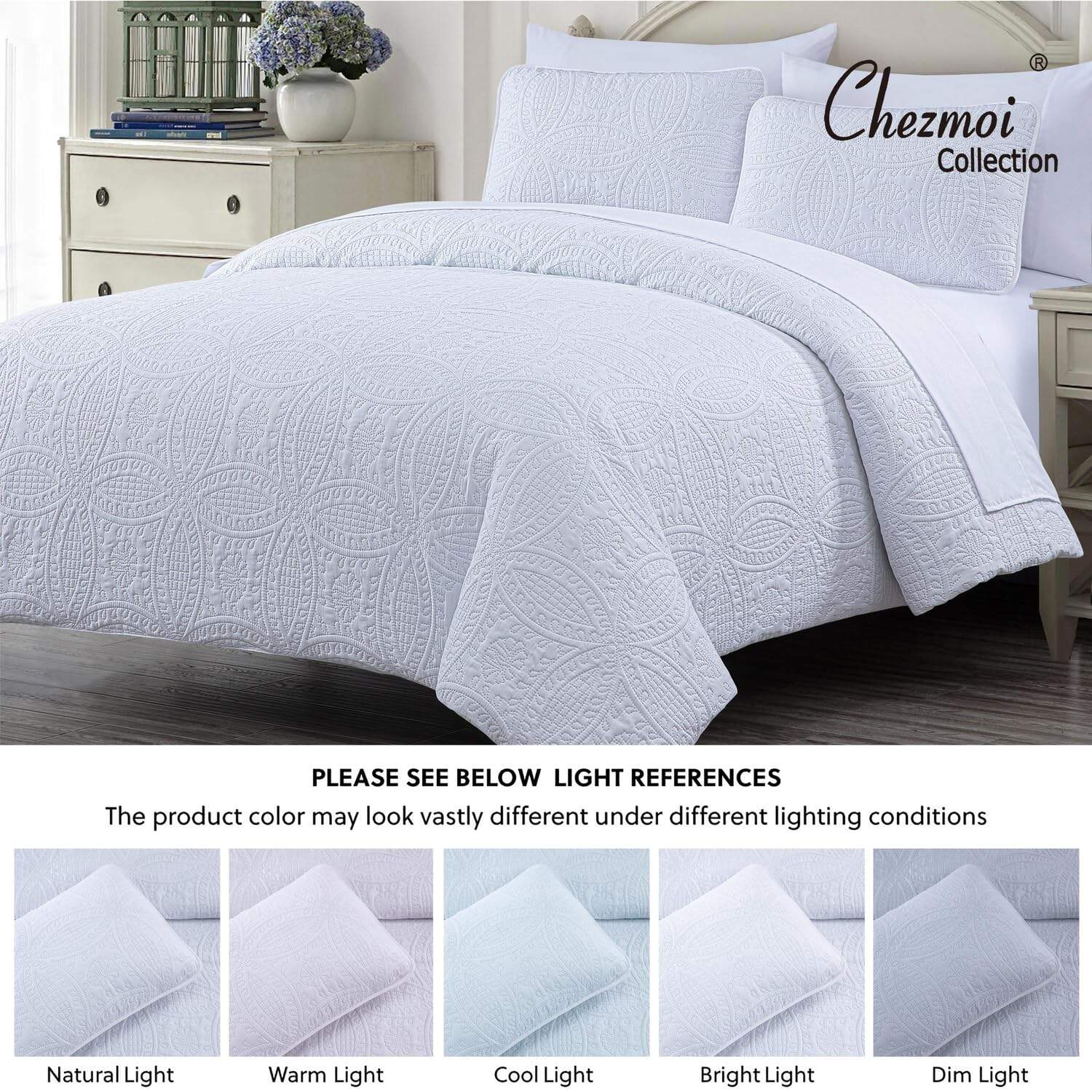 Chezmoi Collection Liam Juego de Cama Blanco Tamaño King - - Imagen 6