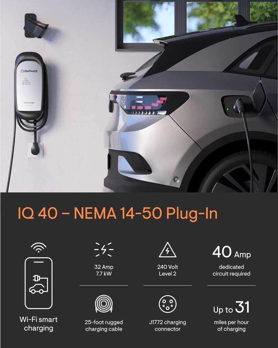 Cargador de EV de 32 amperios plug-in - Enphase IQ 40, - Imagen 3