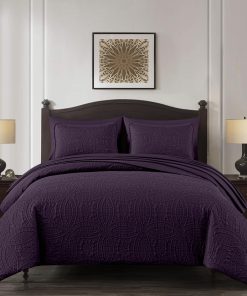 Chezmoi Collection Liam Juego de Edredón Queen Size Morado