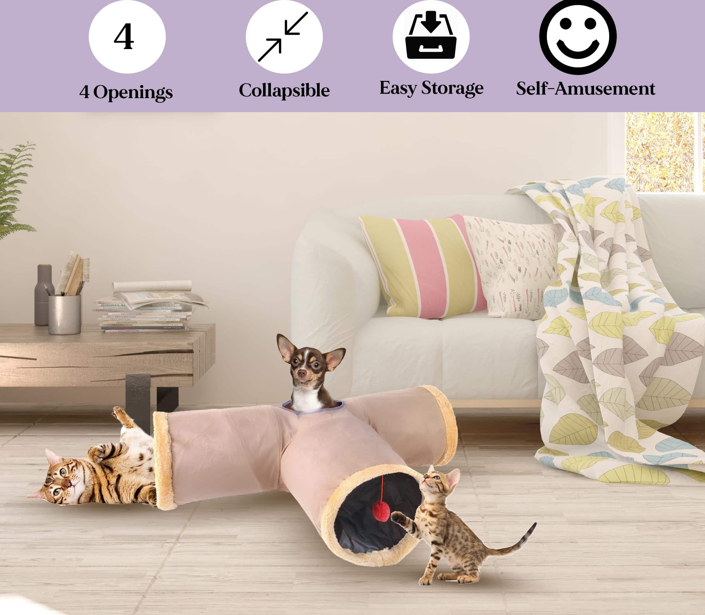 Túnel de Juego en Forma de T para Gatos Plegable/Portátil - Imagen 5