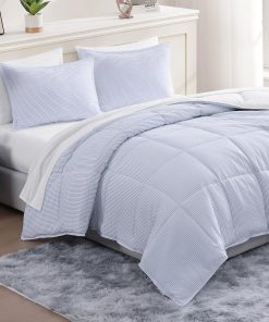 Set de edredón Twin XL Casa Platino -Ticking Stripe Azul