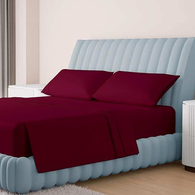 Juego de sábanas de algodón egipcio de lujo -Burdeos Clásico