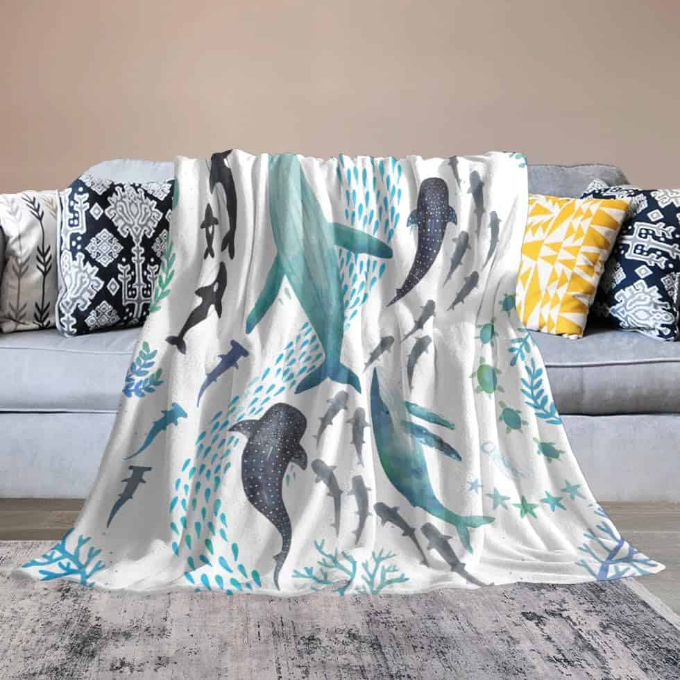 Manta de Lana de Coral con Tiburones, Ballenas Jorobadas, - Imagen 7