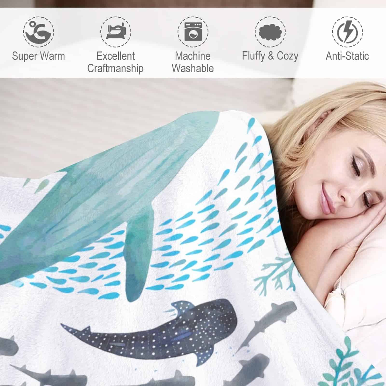 Manta de Lana de Coral con Tiburones, Ballenas Jorobadas, - Imagen 5