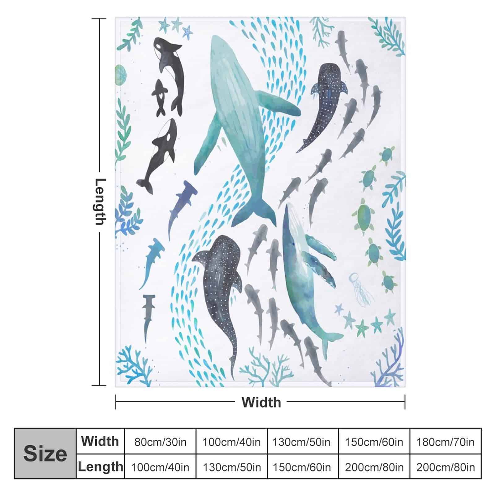 Manta de Lana de Coral con Tiburones, Ballenas Jorobadas, - Imagen 3