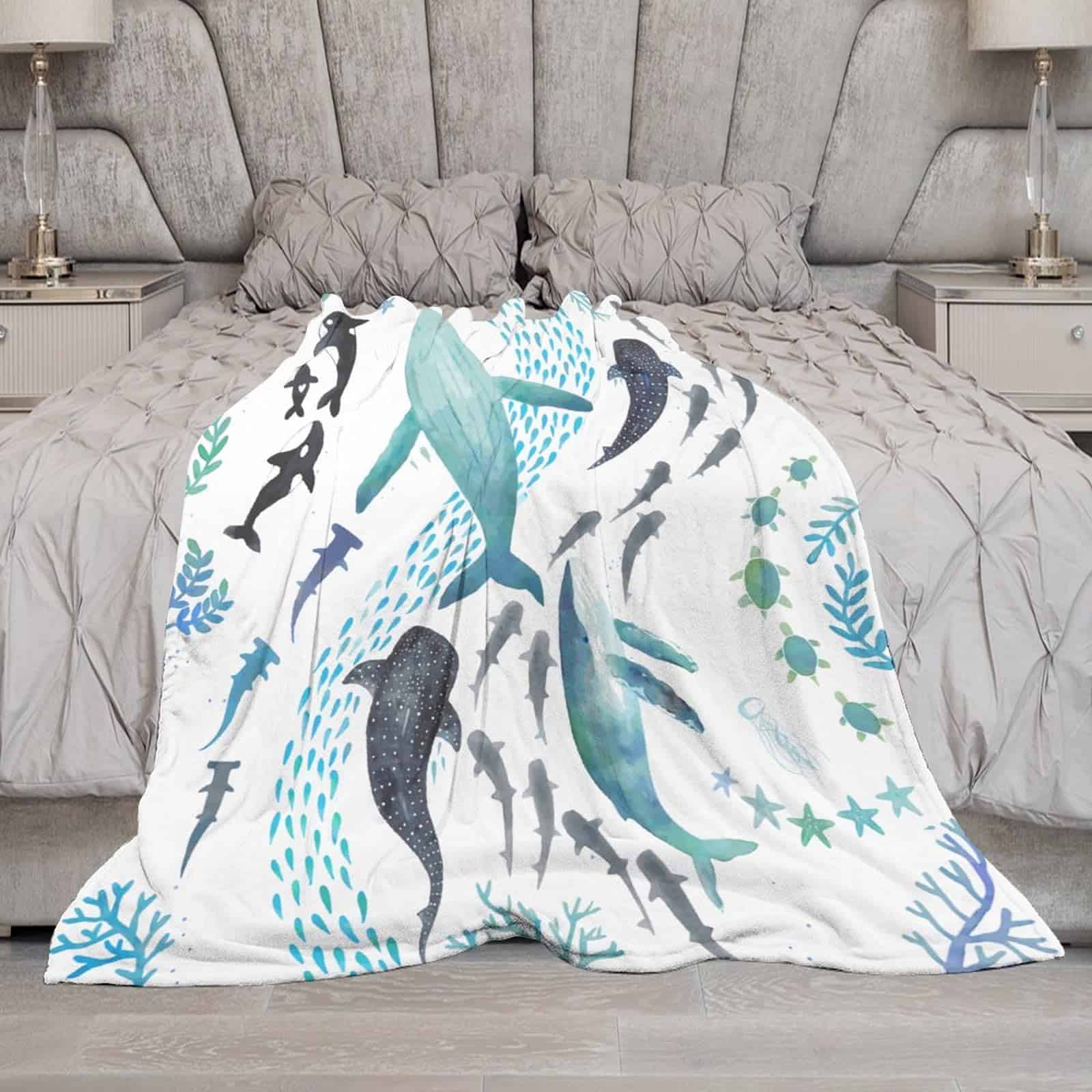 Manta de Lana de Coral con Tiburones, Ballenas Jorobadas, - Imagen 8