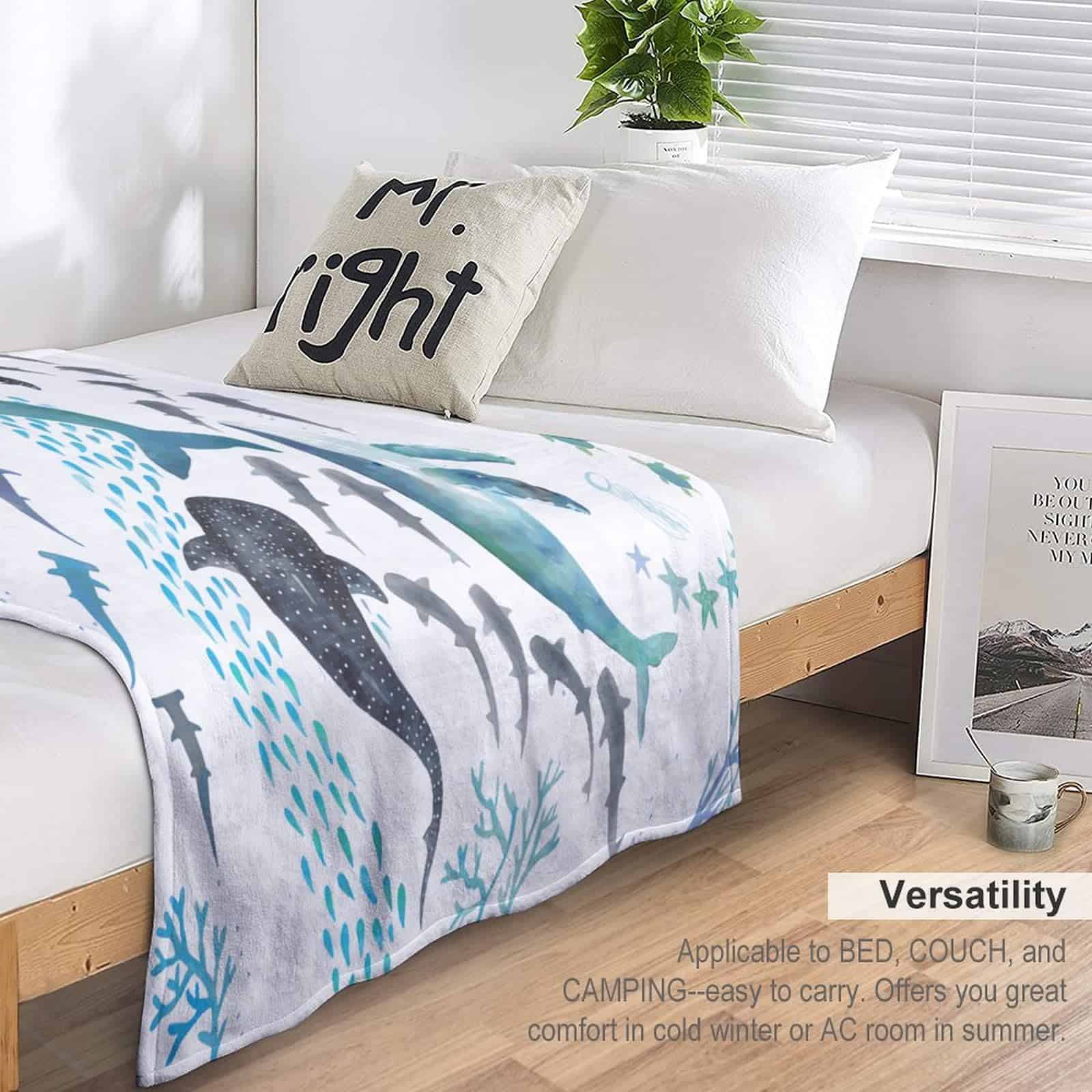 Manta de Lana de Coral con Tiburones, Ballenas Jorobadas, - Imagen 6