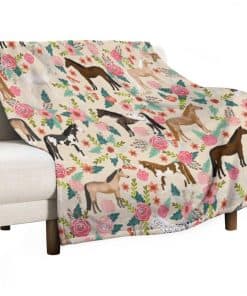 Manta de Tiro de Estampado de Caballos y Flores de Razas de