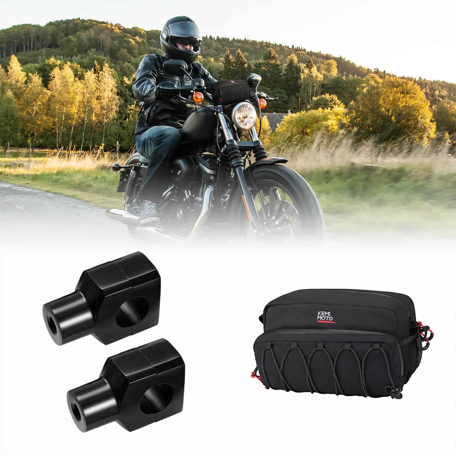 KEMIMOTO 1 Pulgada Aumento de Manillar de Motocicleta Negro