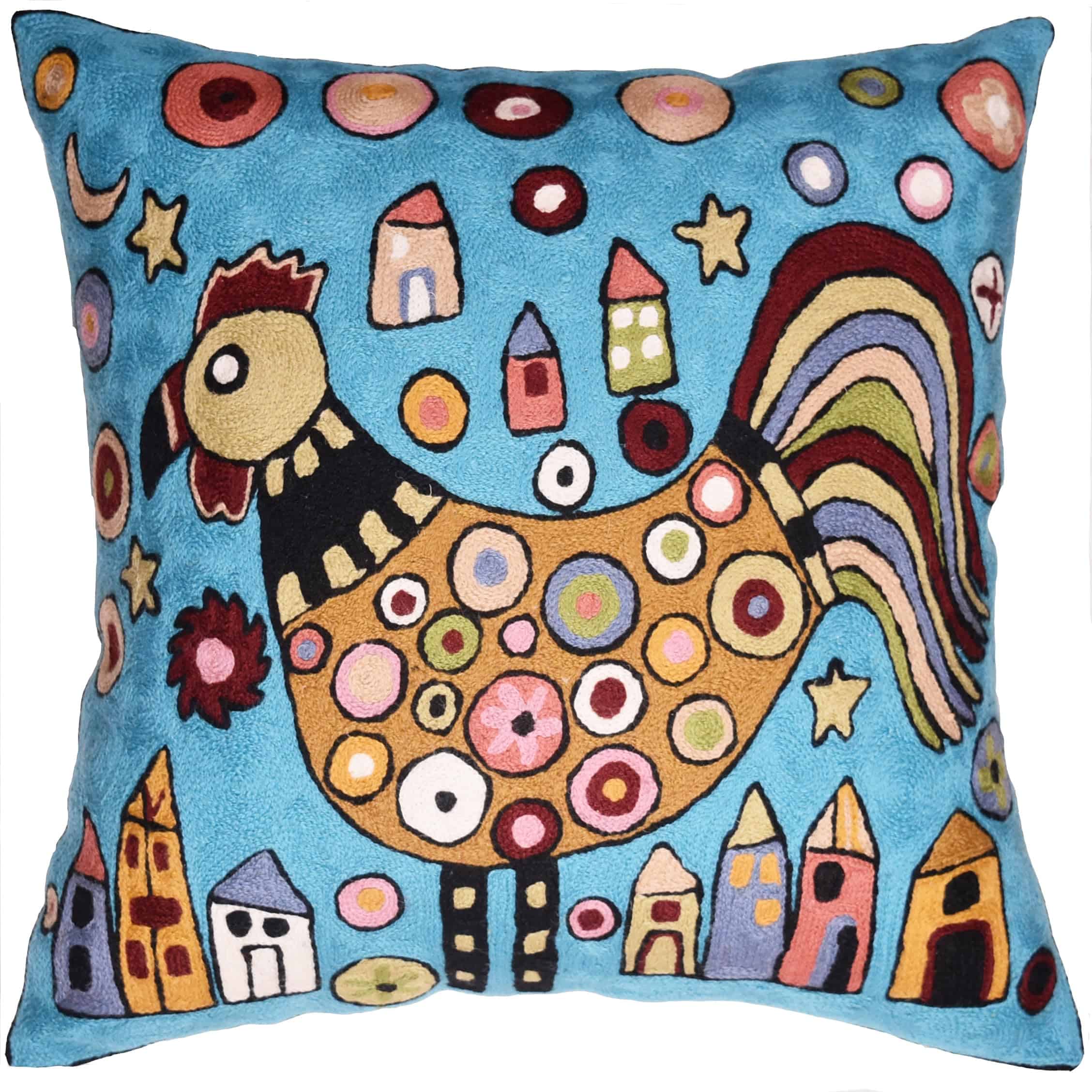 Funda de Almohada con Diseño de Gallo Turquesa - Decorativa