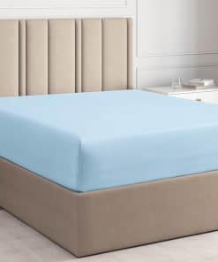 Sábana Ajustable de Algodón Egipcio Queen -Azul Claro