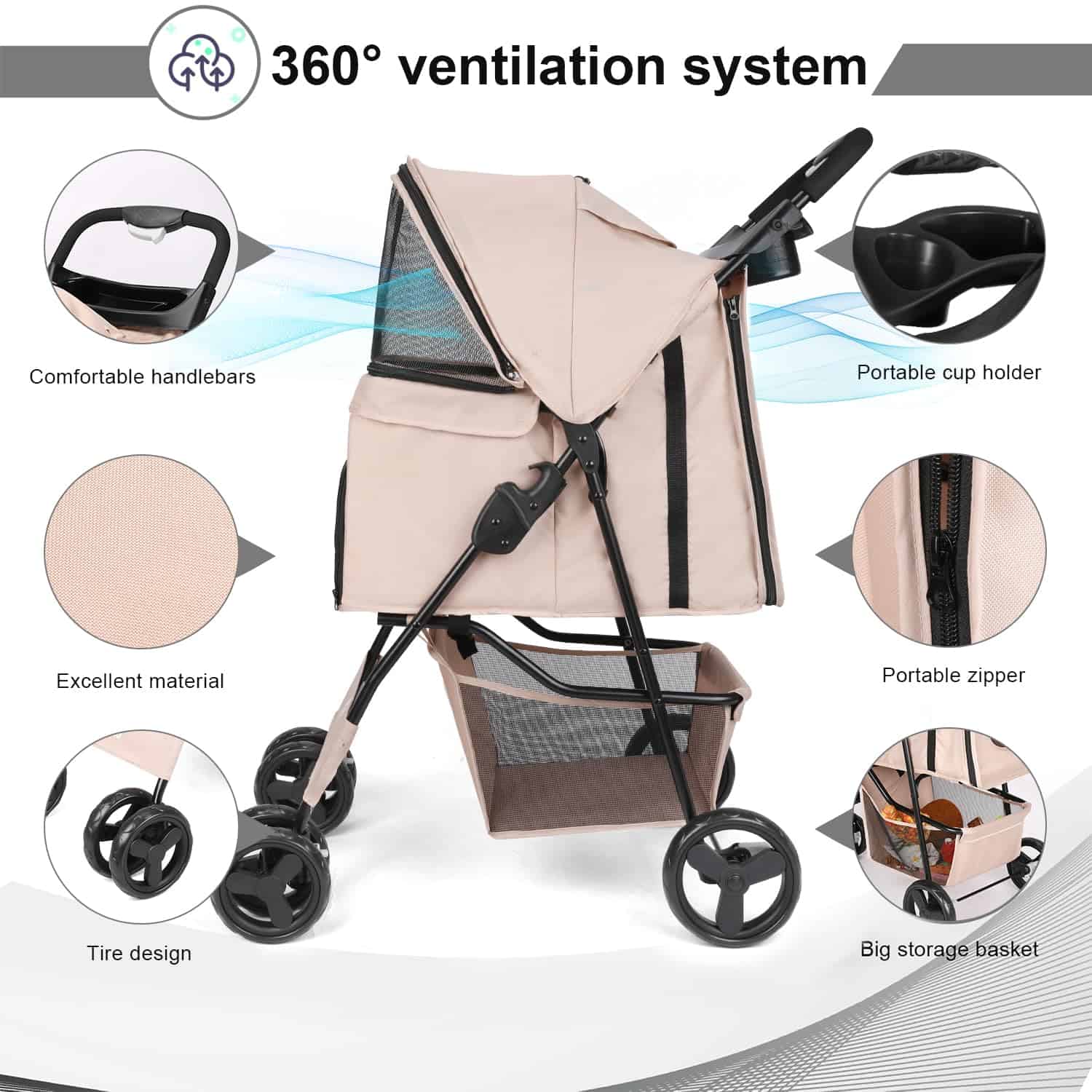 Carriola para Perros, Cuatro Ruedas Carrito para Gatos y - Imagen 4