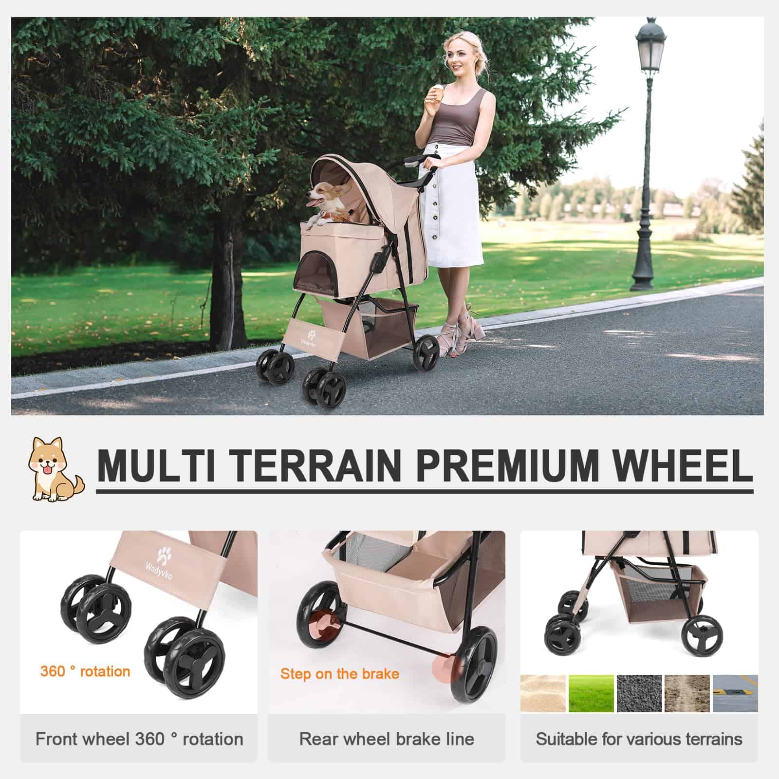 Carriola para Perros, Cuatro Ruedas Carrito para Gatos y - Imagen 7