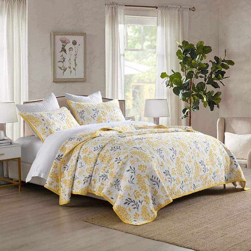 Colcha Queen Size - 100% Algodón Juego de Colcha Floral - Imagen 3