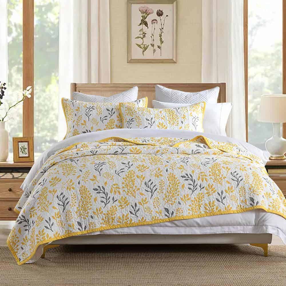 Colcha Queen Size - 100% Algodón Juego de Colcha Floral