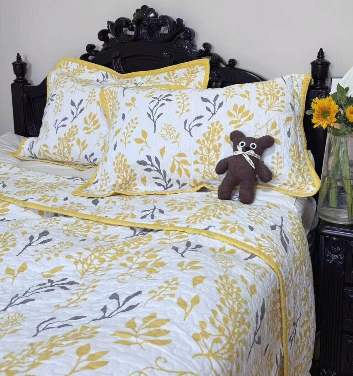 Colcha Queen Size - 100% Algodón Juego de Colcha Floral - Imagen 4