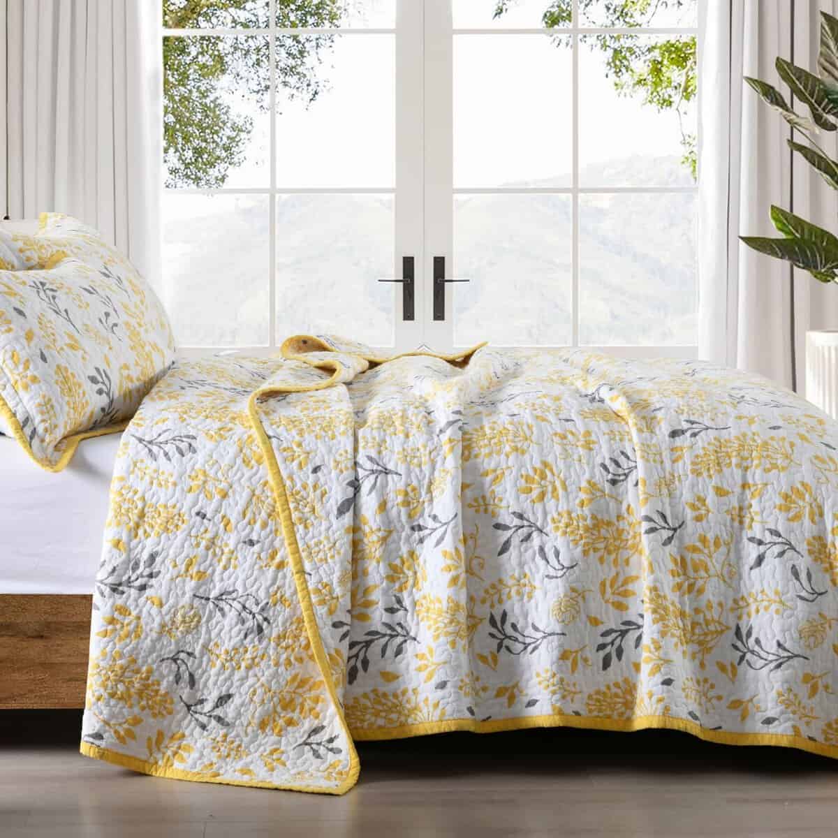 Colcha Queen Size - 100% Algodón Juego de Colcha Floral - Imagen 5