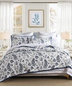 Edredón Tamaño Queen - Juego de edredón floral azul gris