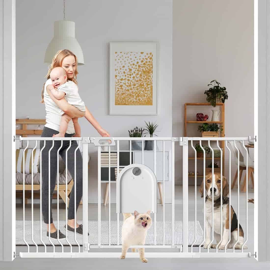 Puerta para Perros TSAYAWA con Puerta para Gatos, Barrera