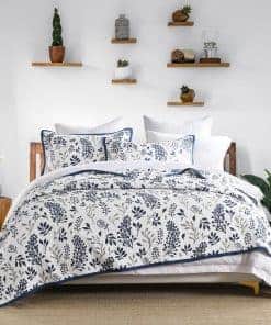 Colcha King Size Toldlove - Juego de colcha floral azul