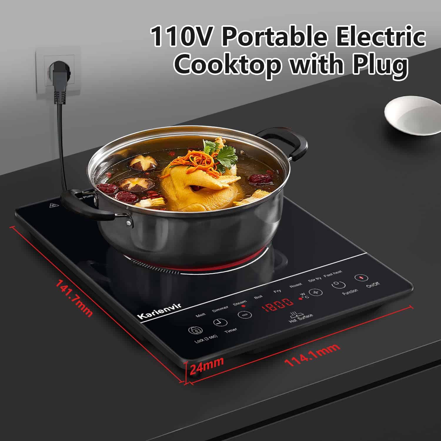 Karienvir Placa de Cocina Eléctrica de Una Sola Hornilla, - Imagen 3