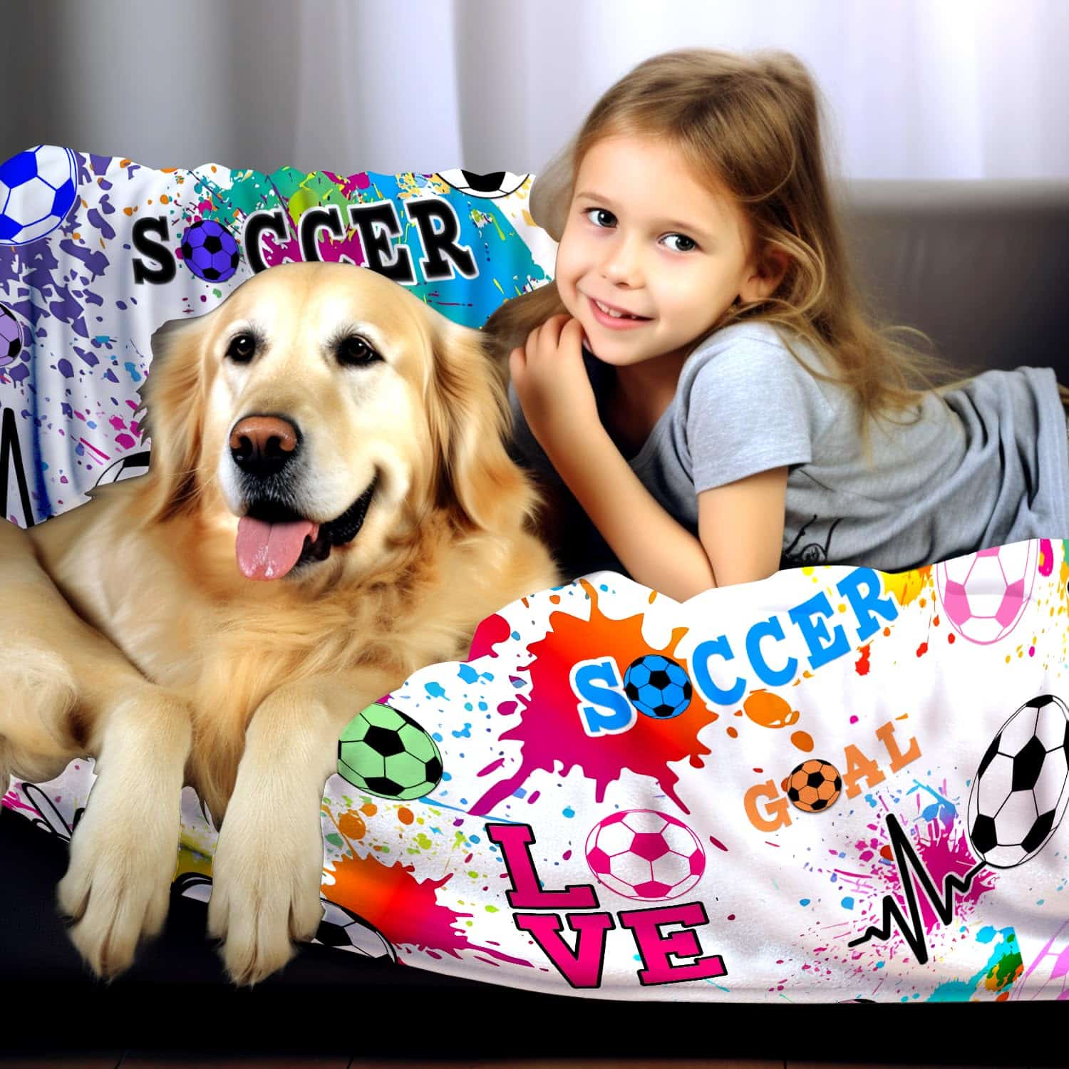 Manta de Fútbol para Niñas Suave de Franela, Manta de - Imagen 4