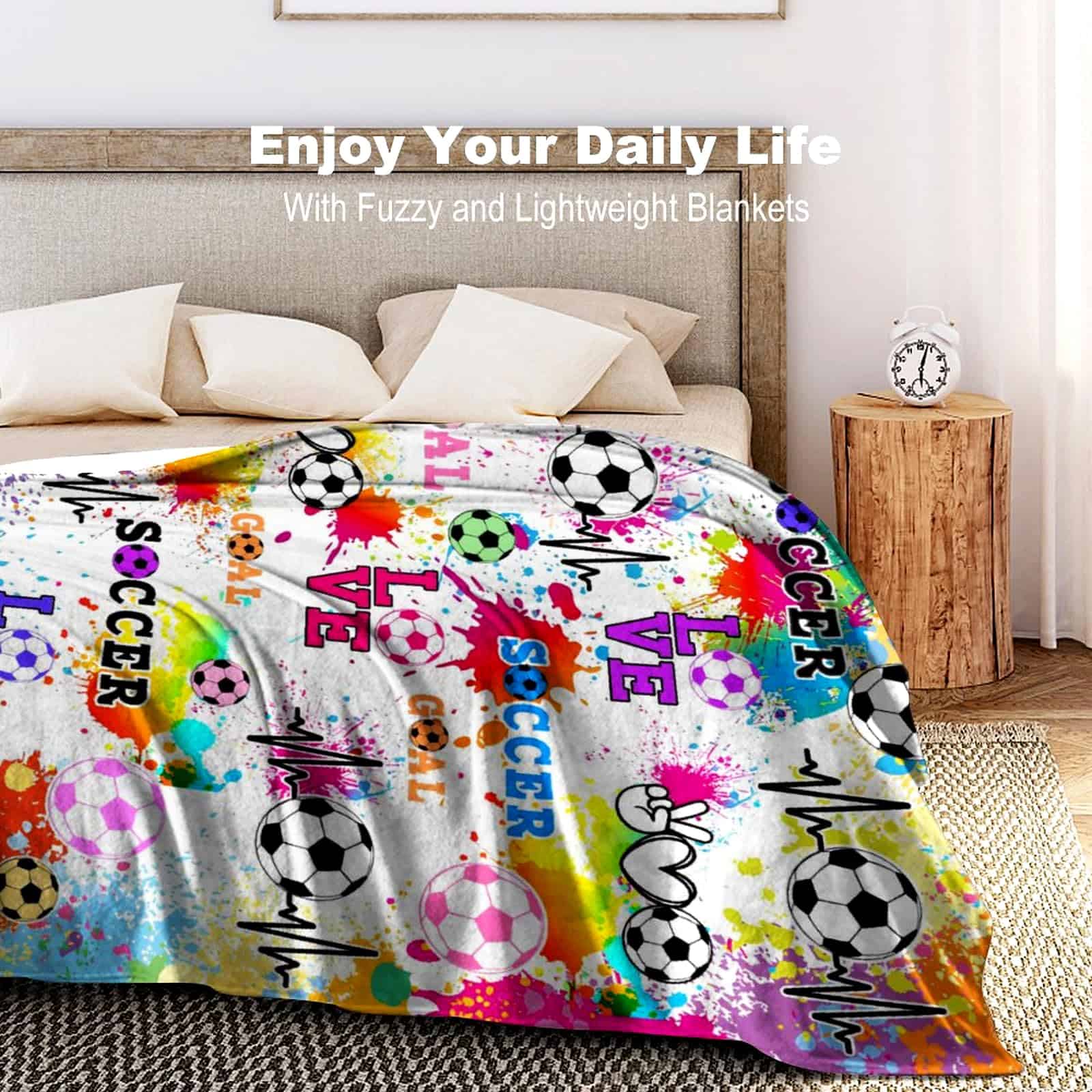 Manta de Fútbol para Niñas Suave de Franela, Manta de - Imagen 7