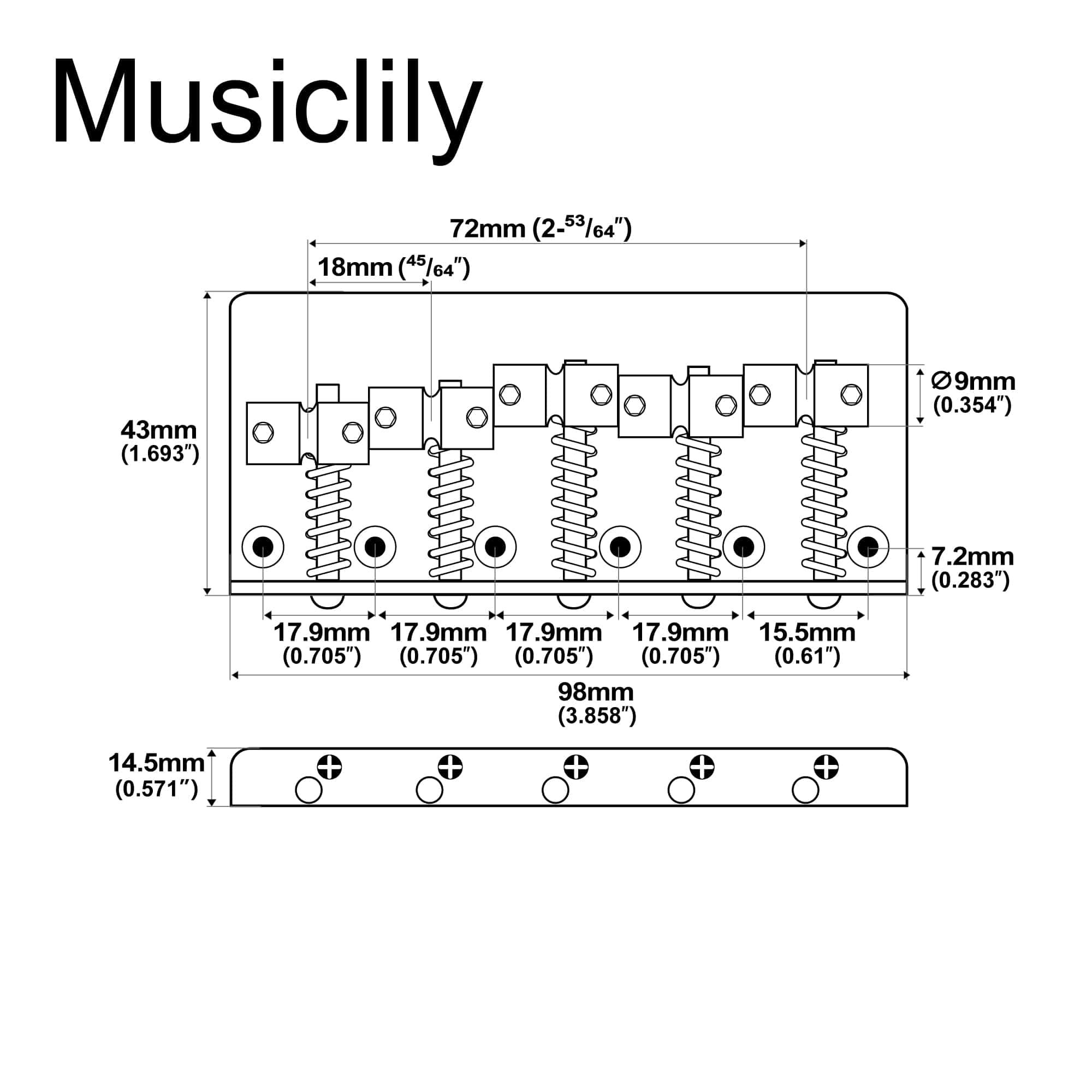 Puente de bajo de 5 cuerdas estándar clásico Musiclily Pro - Imagen 3
