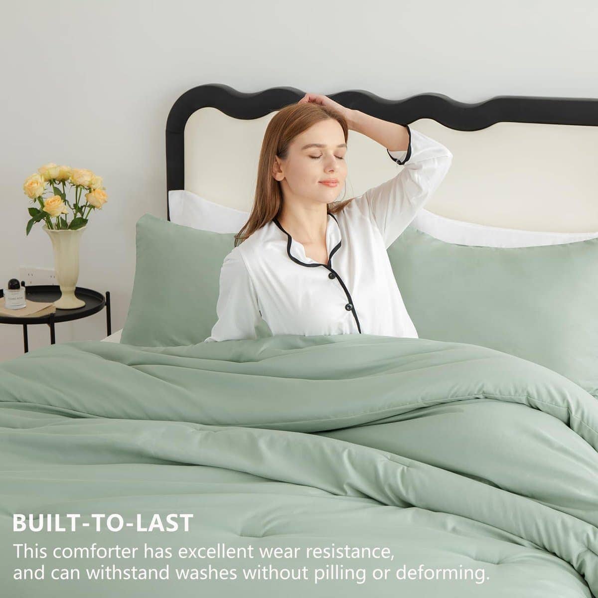 Juego de edredón CozyLux color verde salvia, tamaño King, 3 - Imagen 3