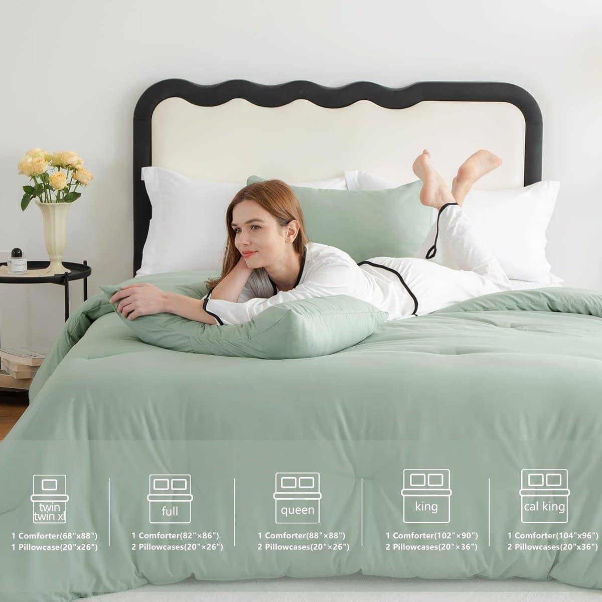 Juego de edredón CozyLux color verde salvia, tamaño King, 3 - Imagen 7