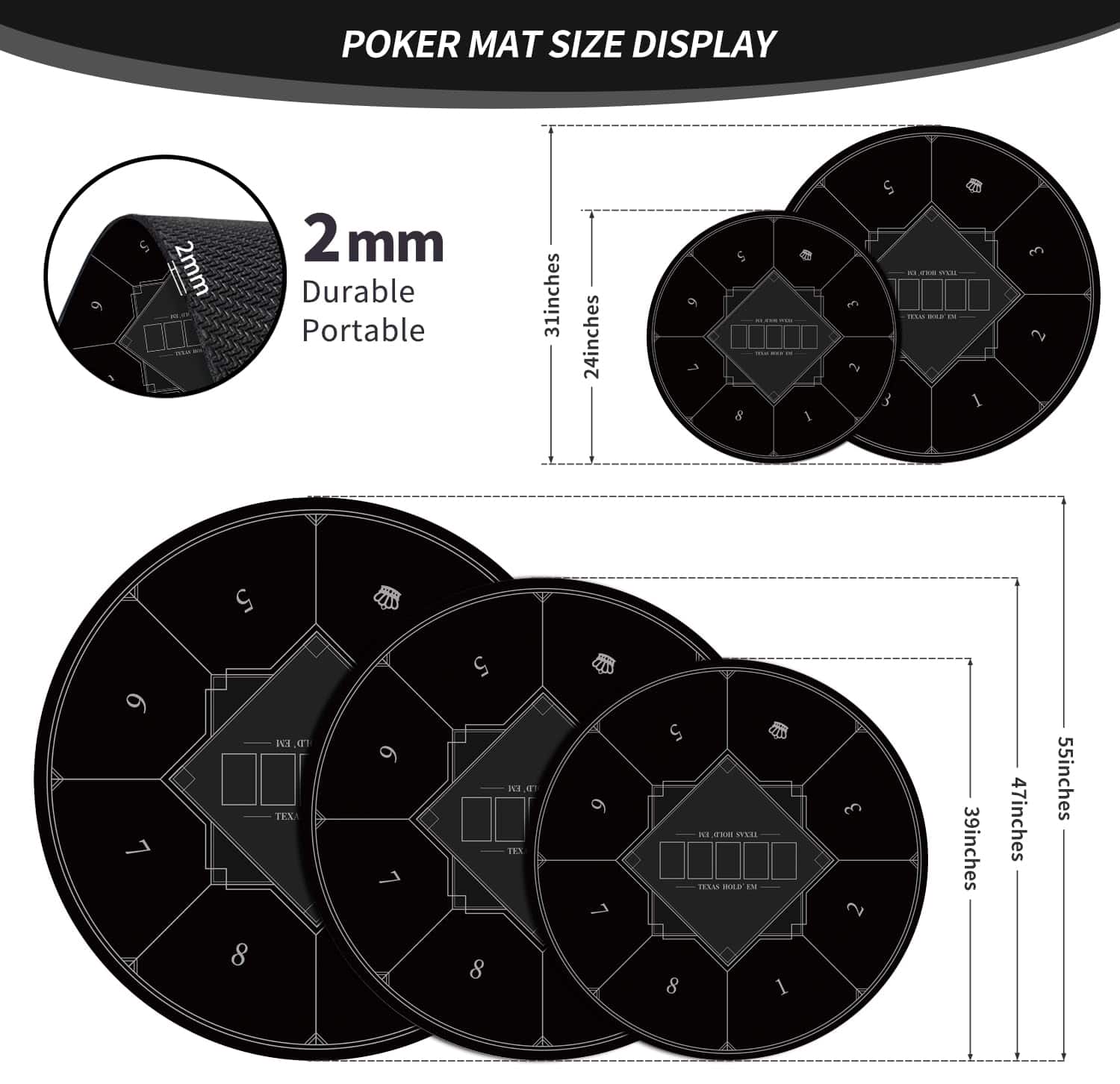 Tapete de Póker Redondo nuveti de 24/31/47/55 -k, Casino - Imagen 3
