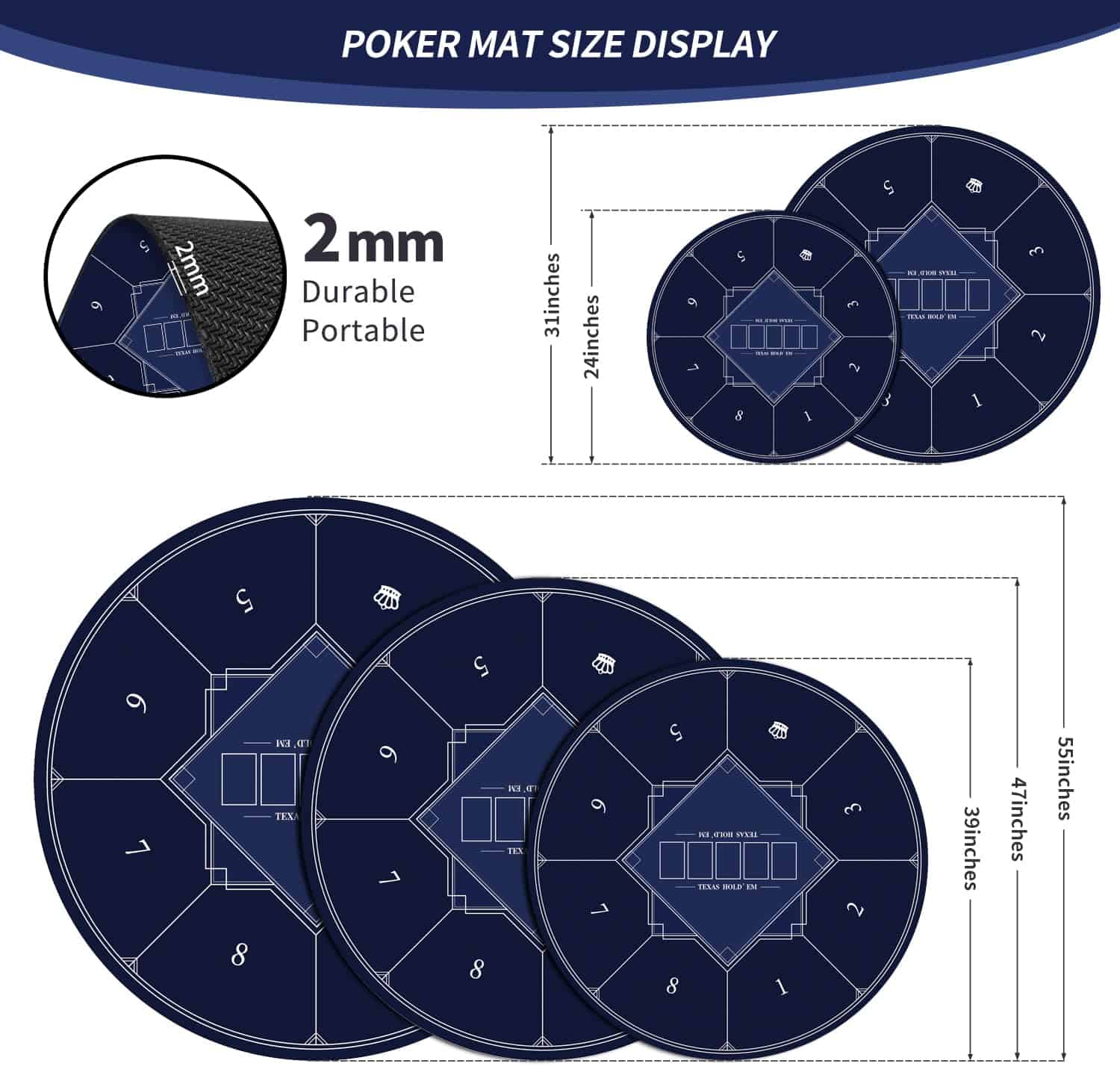 Tapete de Póker Redondo nuveti de 24/31/47/55 -k, Casino - Imagen 3