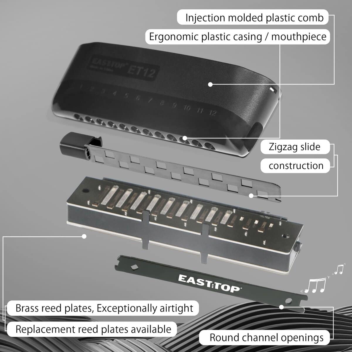 Armónica Cromática EAST TOP ET12 en G para Adultos y - Imagen 4