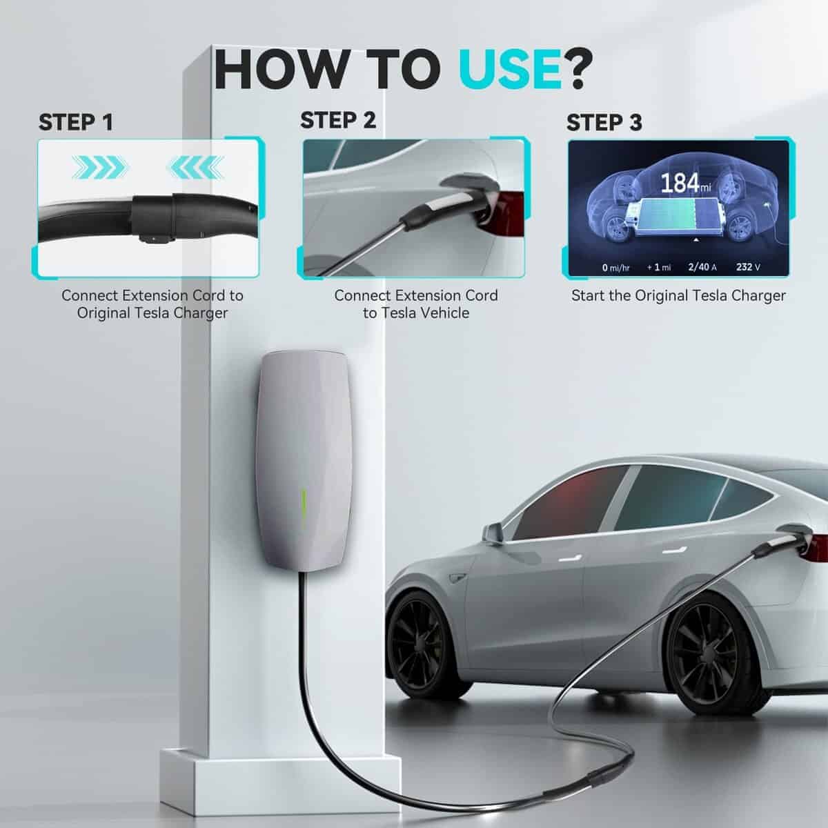 Cable de extensión Tesla de 21 pies, cargador Tesla AC de - Imagen 9