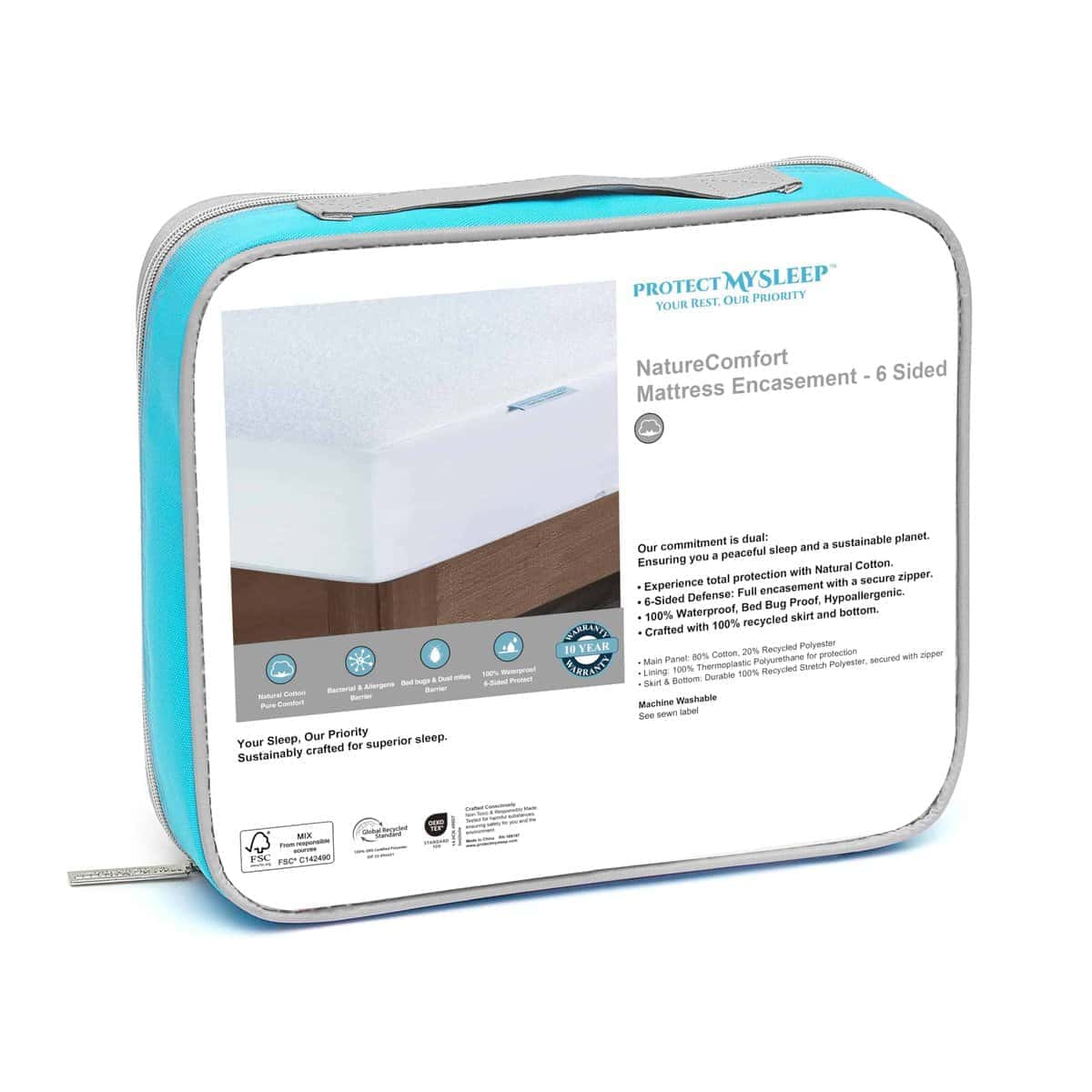 Funda protectora de colchón de algodón Terry