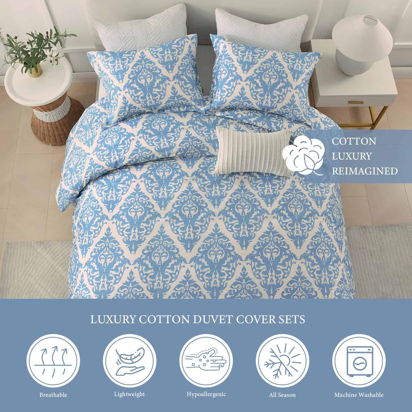 Uniclinens Funda de Edredón Damasco King - Juego de Funda - Imagen 5