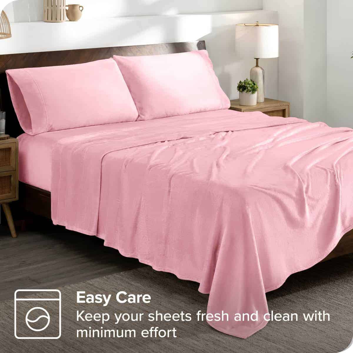 Juego de sábanas de microplush Bare Home, Deluxe -Rosa claro - Imagen 6