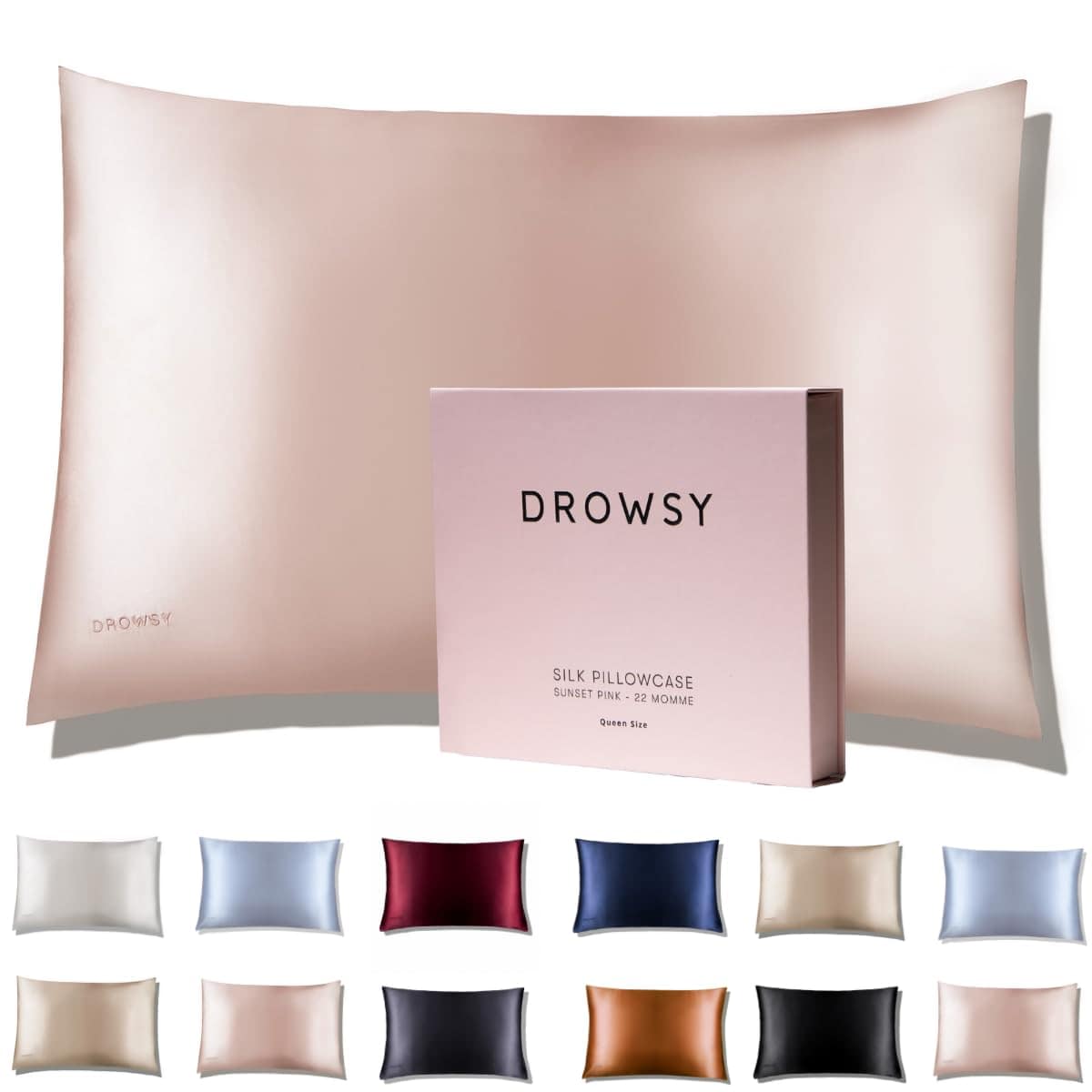 Funda de Almohada de Seda Drowsy - 100% Seda de -Rosa Atarde