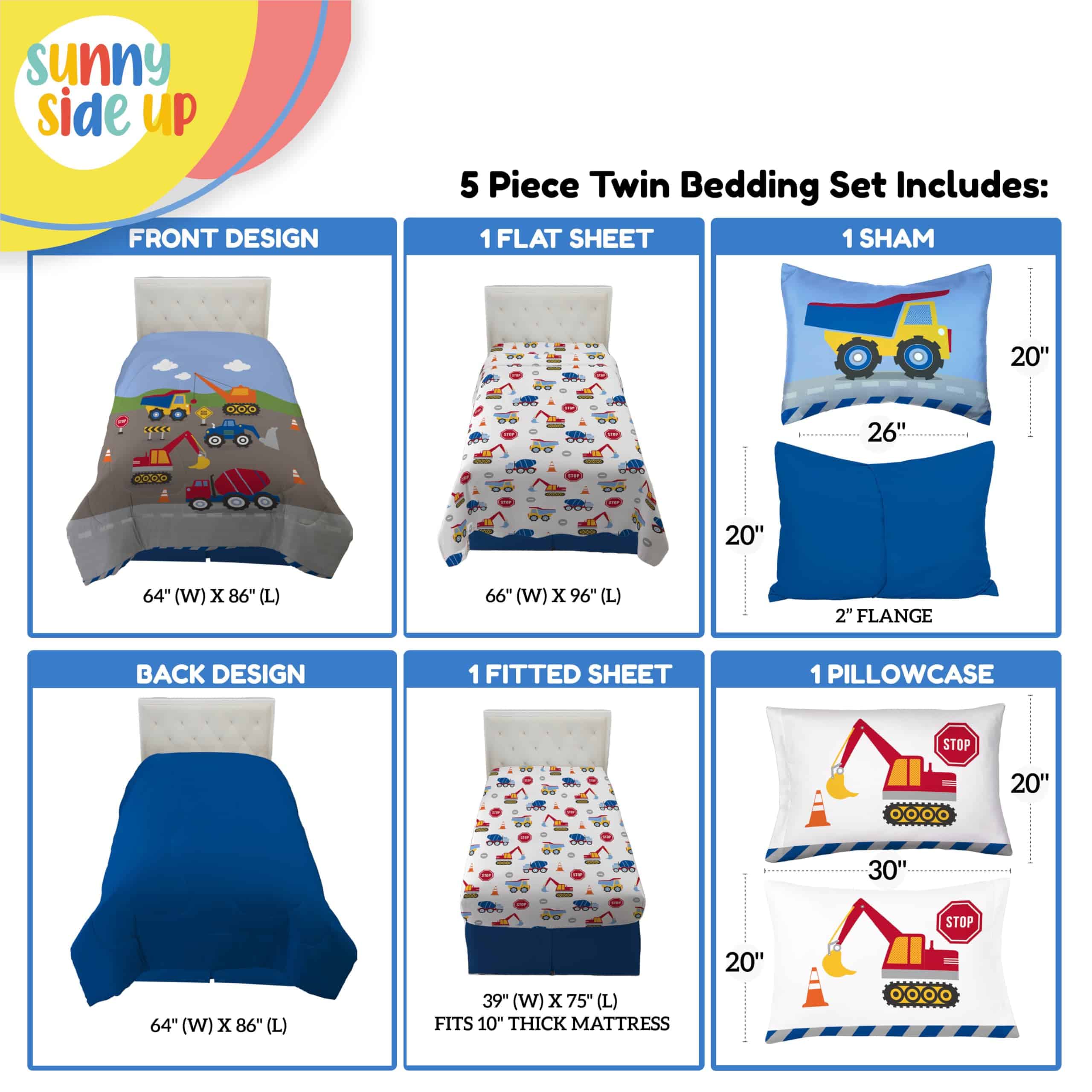 Set de edredón gemelo Sunny Side Up Construction Zone - - Imagen 4