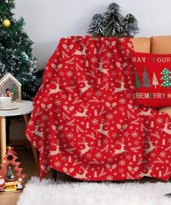 Manta de Franela con Renos Rojos para Navidad Super Suave