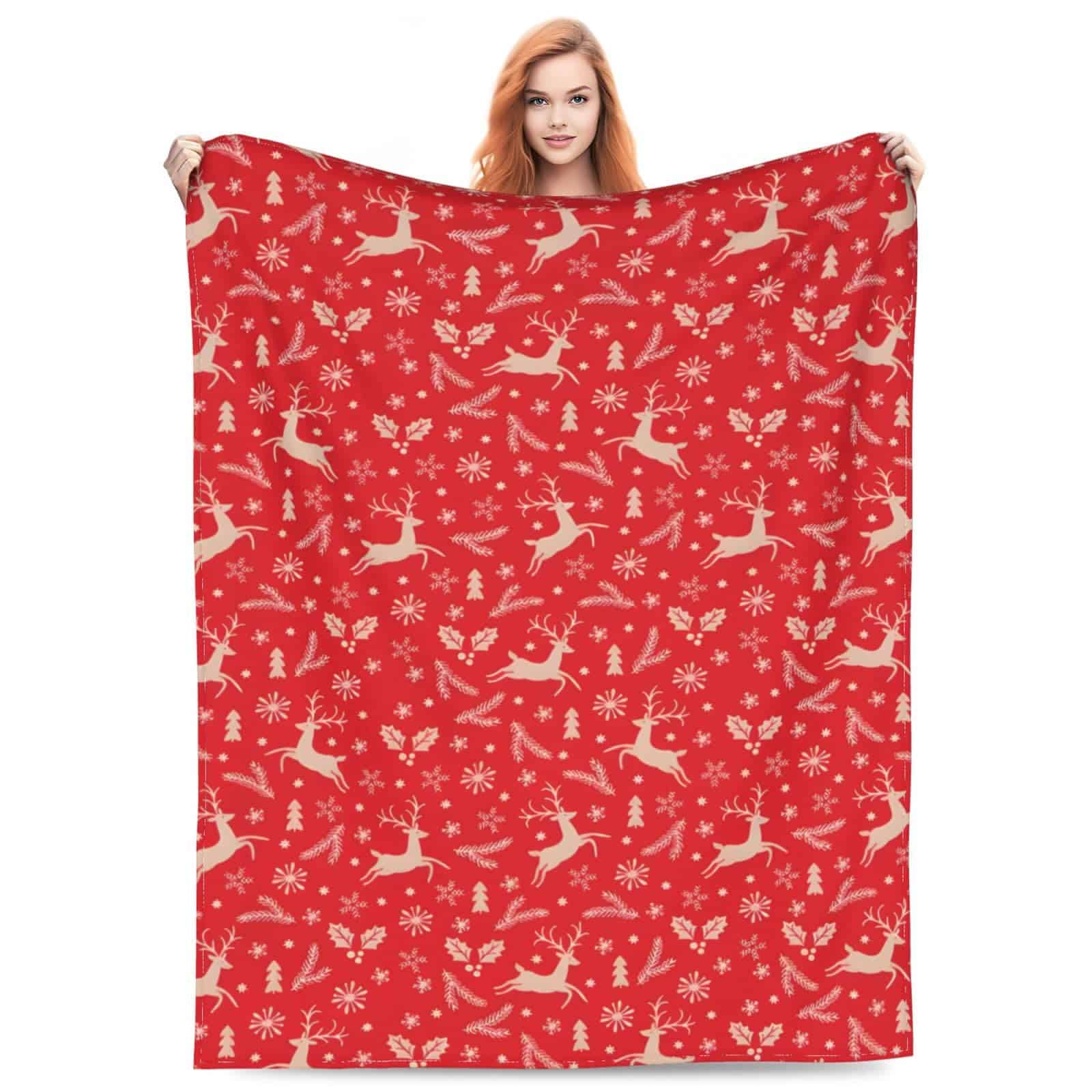 Manta de Franela con Renos Rojos para Navidad Super Suave - Imagen 3
