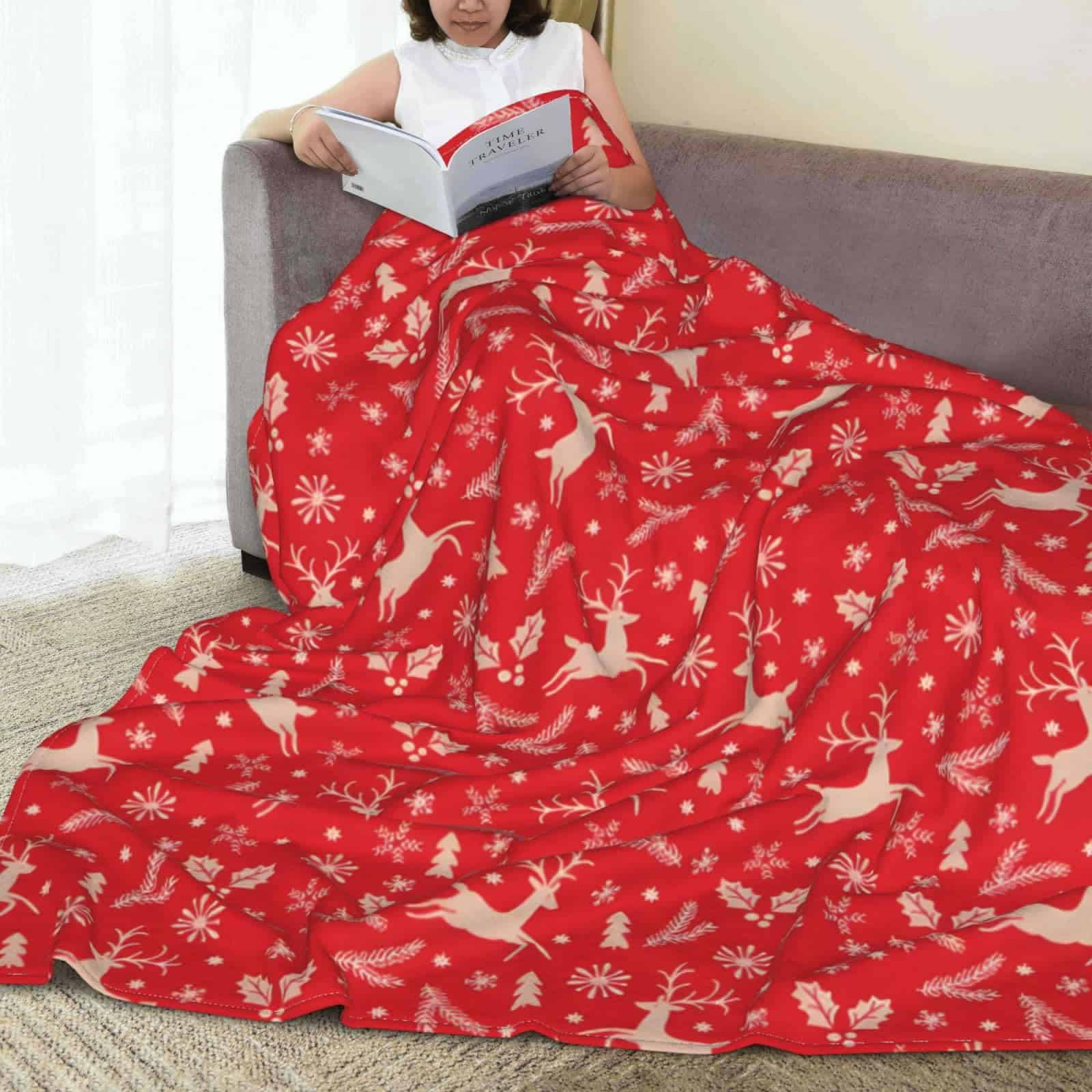 Manta de Franela con Renos Rojos para Navidad Super Suave - Imagen 6