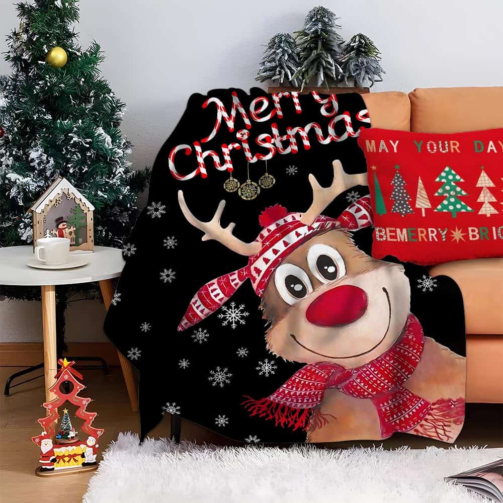 Manta de Franela de Navidad Elk Súper Suave y Acogedora