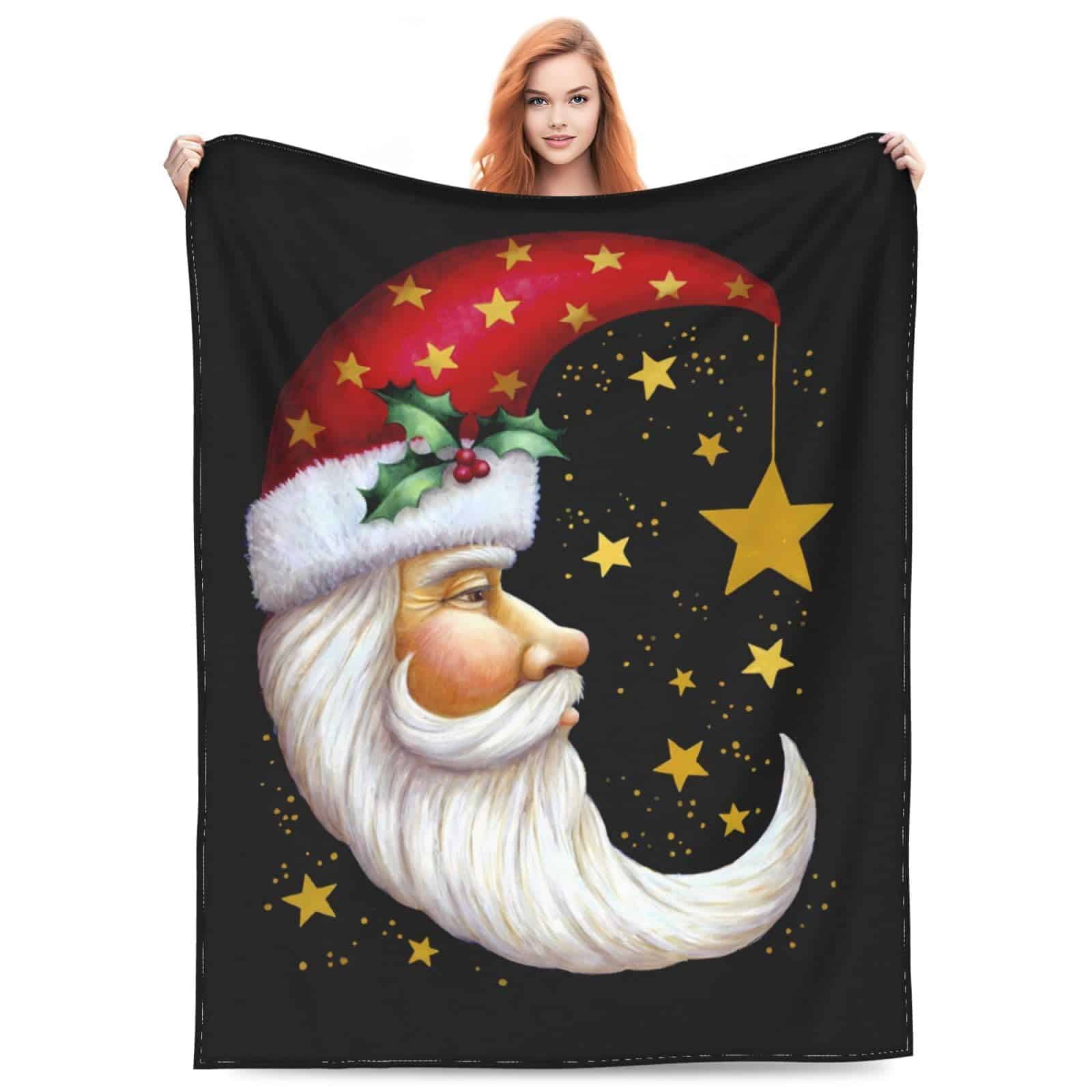 Manta de franela para Navidad Xmas Moon Santa Super Suave y - Imagen 3