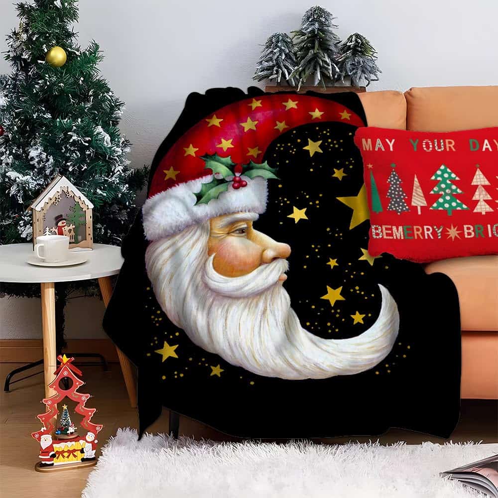 Manta de franela para Navidad Xmas Moon Santa Super Suave y