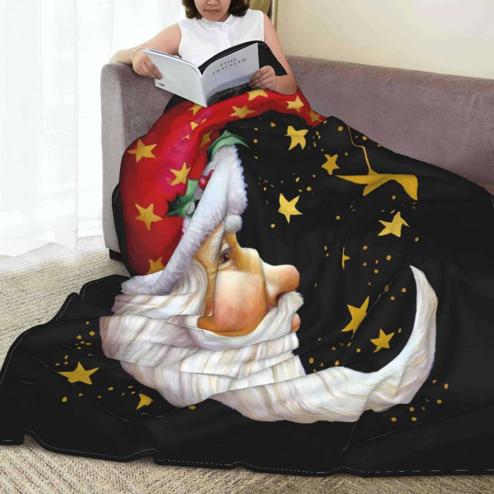 Manta de franela para Navidad Xmas Moon Santa Super Suave y - Imagen 6